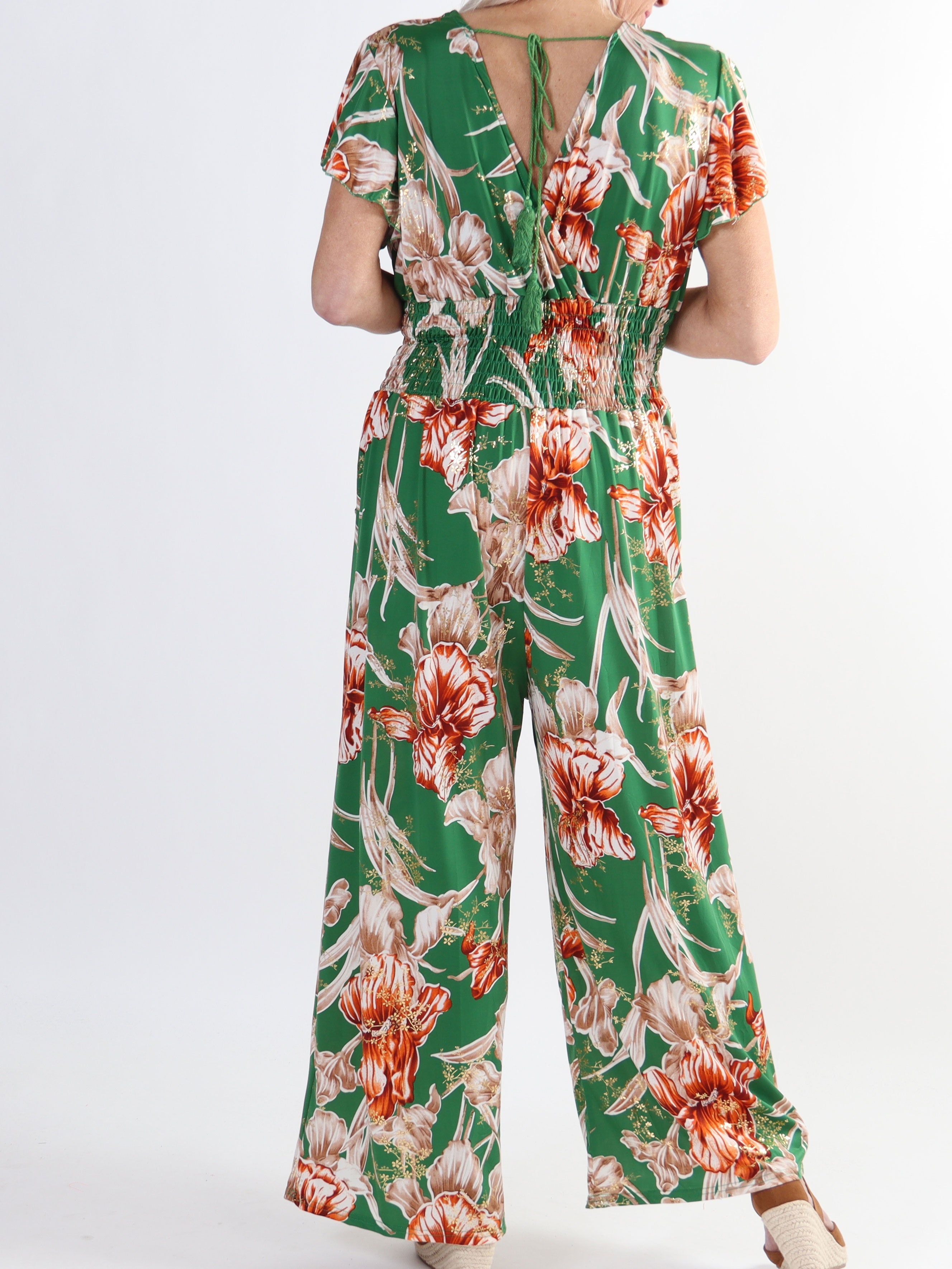 Pams Spring Jumpsuit O/B - Blomstret plus size elastisk buksedragt